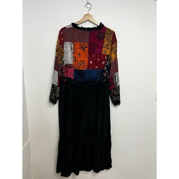 MissWhence Miss Whence Silk Patchwork Pesant Modest Lace Trim Belted Dress 40 - Picture 3 of 11